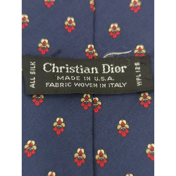 Vintage Christian Dior Neck Tie All Silk Blue Red Floral Made in the USA Work - Picture 4 of 6